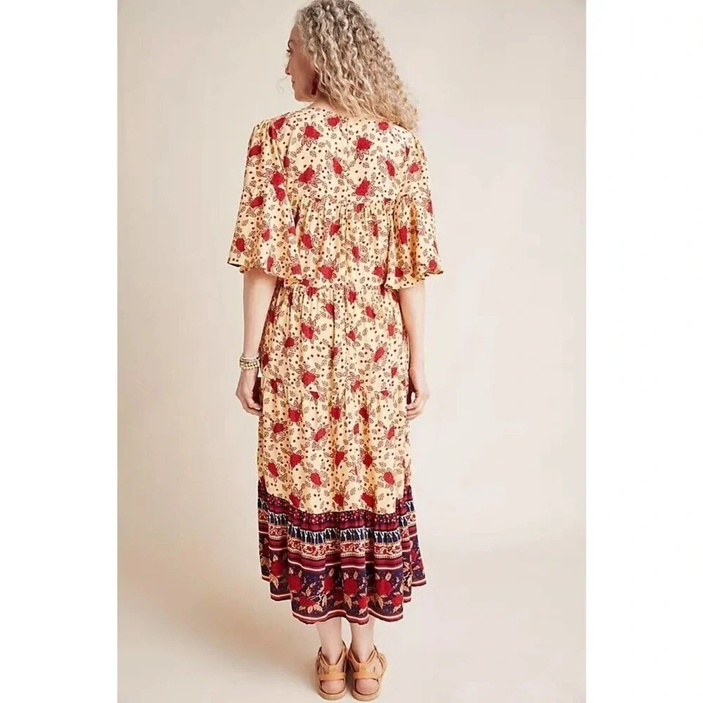 Faithful The Brand x Anthropologie Womens Size 2 Dress Melia‎ Midi Boho Floral